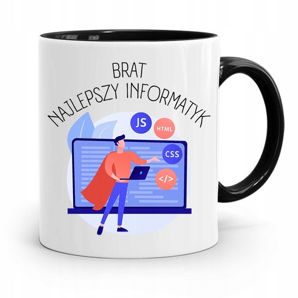 Kubek Czarny Dla Brata Najlepszy Informatyk Z Nadrukiem Ze Zdjęciem zdjęcie 1