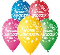 balony z nadrukiem 5szt W DNIU URODZIN GS110/PG02