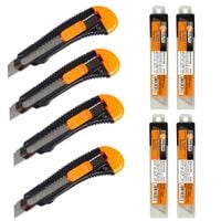 ZESTAW 4 X NÓŻ BUDOWLANY PLASTIKOWY WZMOCNIONY 18 MM + 40 OSTRZY ZAPAS