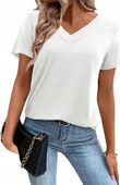 Amoretu Damska Bluzka T-shirt Koszulka z Dekoltem w Serek Luźna Biała M