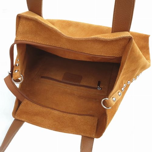 VERA PELLE torebka damska zamszowa shopper z ćwiekami V407 granatowa na Arena.pl