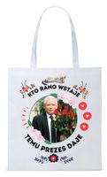 Śmieszny Pis Kaczyński Torba Eco Biała Shopper Z Nadrukiem Ze Zdjęciem