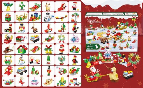 KALENDARZ ADWENTOWY DLA DZIECI KLOCKI ŚWIĄTECZNE 50w1 MIKOLAJ FIGURKA 609el na Arena.pl