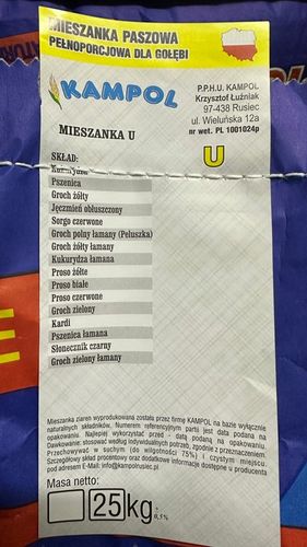 Karma dla gołębi Uniwersalna U Kampol 25kg na Arena.pl