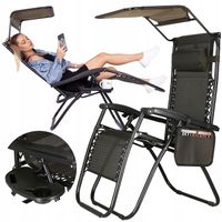 LEŻAK OGRODOWY PLAŻOWY FOTEL SKŁADANY ZERO GRAVITY TURYSTYCZNY Z DASZKIEM