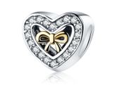 Rodowany srebrny charms do pandora serce dar miłości heart kokarda cyrkonie srebro 925 QS0667
