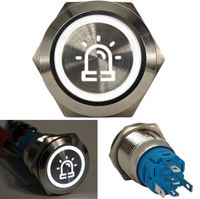Włącznik świateł ostrzegawczych LED 18mm chrom zatrzaskowy