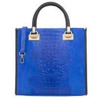 VERA PELLE torebka damska zamszowa klasyczna kroko z paskiem V602 chabrowa