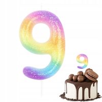 ŚWIECZKA URODZINOWA CYFERKA 9 KOLOROWA METALICZNA NA IMPREZĘ URODZINOWĄ
