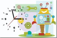 60CM 40CM ZEGAR OBRAZ DUŻY NIEBIESKI ROBOT DRUK PŁÓTNO RAMA