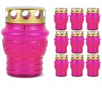 Znicz Szklany z wkładem świeczka METALOWYM KAPTURKIEM POKRYWKĄ ZESTAW 16szt