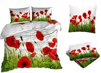 Pościel satyna bawełniana 200x220cm MAKI NA ŁĄCE z prześcieradłem 3D