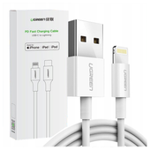 niklowany kabel lightning ugreen mfi 1m us155(biały)