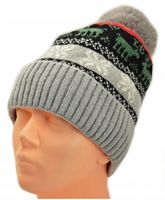 CZAPKA ZIMOWA z POMPONEM Szara WYGODNA Miękka OCIEPLANA męska damska