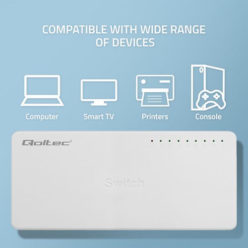 Qoltec SWITCH Przełącznik sieciowy 8 x port RJ45 100Mbps Fast Ethernet LAN na Arena.pl