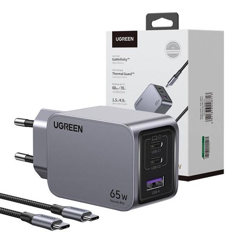 ładowarka sieciowa ugreen nexode pro, usb + 2x usb-c, 65w + kabel na Arena.pl