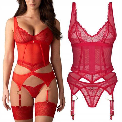 Cupide Desir gorset i stringi w czerwonym kolorze koronka i detale S/M Obse na Arena.pl