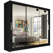 Szafa przesuwna Aston III z lustrem 250cm - pojemna garderoba - CZARNY