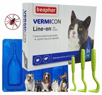 VERMICON Krople KLESZCZE Pchły KOT 3x1ml + 3 łapki do wyciągania kleszczy