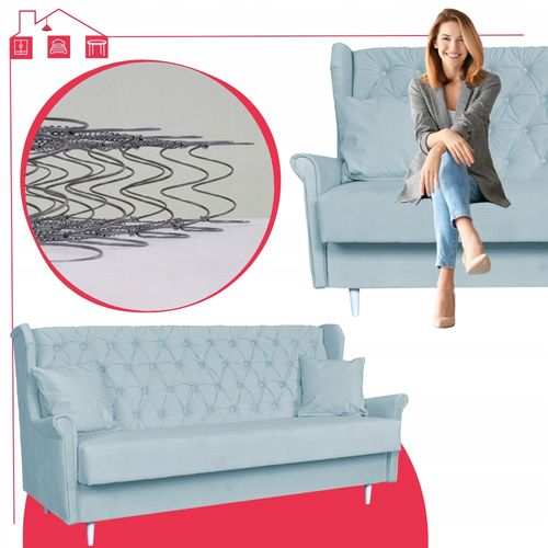 Sofa niebieska błękitna 3 osobowa WERSALKA welurowa uszak GAJA na Arena.pl