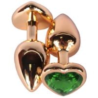 Złoty Korek Analny Z Zielonym Kryształem W Kształcie Serca - Gold Diamond Plug Heart Turquoise