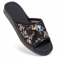 Kapcie Damskie Skórzane Pantofle Domowe Laczki w Kwiatki 36-41 PanSzew