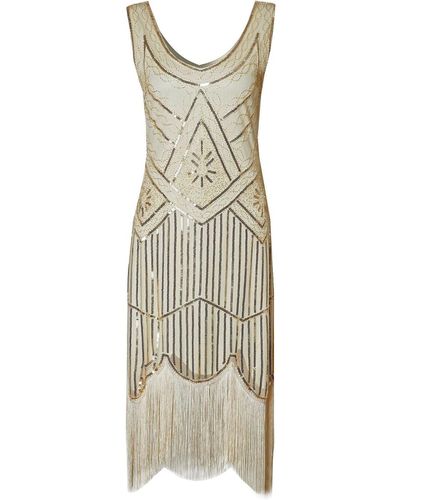 Sukienka Cekinowa z Frędzlami Lata 20 Wielki Gatsby Biała XXL Wieczorowa na Arena.pl