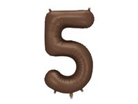 Balon foliowy cyfra 5 brązowy kawowy, 86 cm
