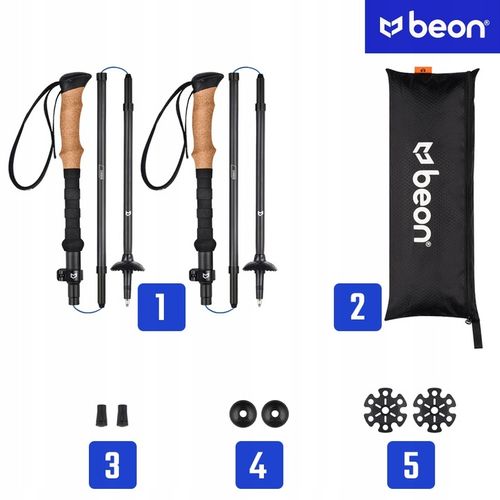 KIJE TREKKINGOWE SKŁADANE KARBONOWE KIJKI W GÓRY WŁÓKNO WĘGLOWE BEON CARBON na Arena.pl