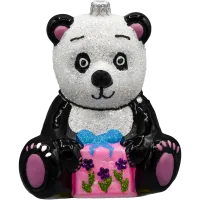 Bombka choinkowa szklana: Panda z prezentem: duża