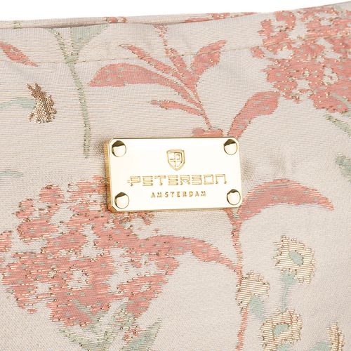 kosmetyczka z materiału syntetycznego w różowo-beżowym kolorze zdobiona na Arena.pl