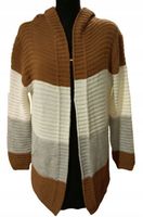 Długi KARDIGAN SWETER damski NARZUTKA z kapturem i kieszeniami WŁOSKI