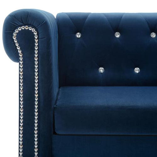Sofa Chesterfield, 3-os., aksamit, 199x75x72 cm, niebieska na Arena.pl