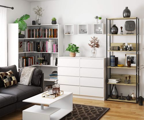 Regał loftowy metalowy 70 cm - czarny-dąb artisan - 6 półek na Arena.pl