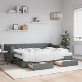 Sofa rozsuwana z szufladami, ciemnoszara, 80x200 cm, tkanina