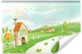 Fototapeta Dla Dzieci WIOSKA Wzgórza Rośliny Tęcza 300cm x 210cm