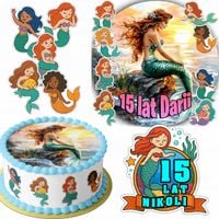 ZESTAW OPŁATEK NA TORT 20CM + 16 POSTACI - SYRENA + IMIĘ 15CM 18CM