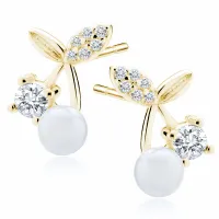 POZŁACANE SREBRNE KOLCZYKI WIŚNIE WISIENKI PERŁY PEREŁKI BIAŁE CYRKONIE