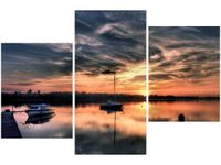 60 90CM OBRAZ 3 ELEM ZACHÓD SŁOŃCA JEZIOREM ŚCIENNY DRUK PŁÓTNO