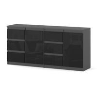 Komoda Do Salonu Szafka Z 6 Szufladami Szara Czarny Połysk Garderoba Salon