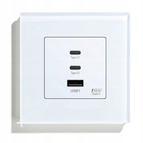 GNIAZDKO SZKLANE POJEDYNCZE USB A+C QUICK CHARGE 65W BIAŁE na Arena.pl