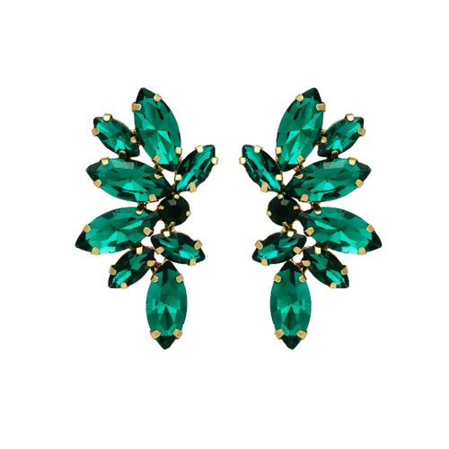 Złote kolczyki zielone krótkie 4cm WIECZOROWE na studniówkę wesele imprezę na Arena.pl