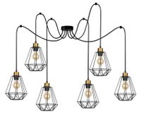 Druciana lampa wisząca Primo industrial pająk czarny złoty