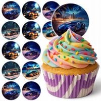 OPŁATEK na BABECZKI MUFFINKI zestaw na urodziny 12szt - SUPER SAMOCHODY