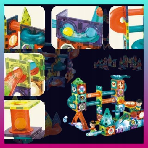 Klocki MAGNETYCZNE DUŻE 202EL Świecące TOR KULKOWY Kulodrom Magnetic Blocks na Arena.pl