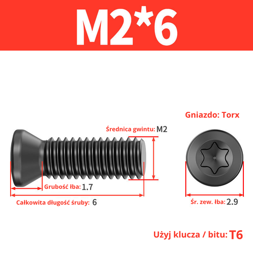 Śruba mocująca TORX Klasa 12.9 Rozmiar: M2x4 na Arena.pl