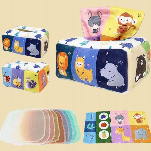 SORTER PUDEŁKO Z CHUSTECZKAMI ZWIERZĄTKA PLUSZOWE MONTESSORI SENSORYCZNE na Arena.pl