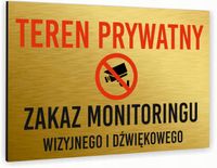Tabliczka znak informacyjny 30x20 Złota ZAKAZ MONITORINGU Aluminiowa