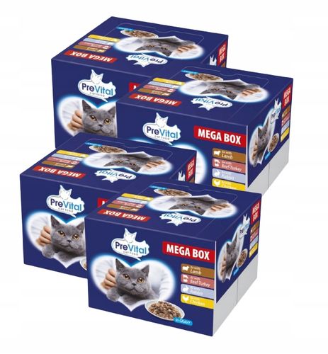 MOKRA KARMA DLA KOTA MIX 4 SMAKÓW MEGABOX 96X100G SASZETKI W SOSIE PREVITAL na Arena.pl