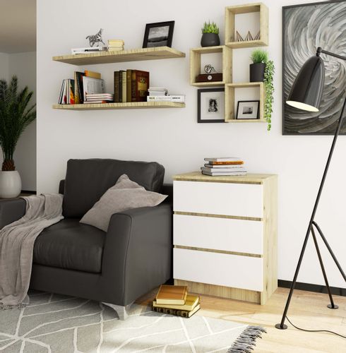 Komoda do salonu K 60 cm 3 szuflady - dąb artisan-biała na Arena.pl